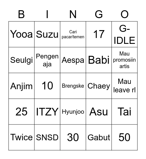 SUZU Bingo Card