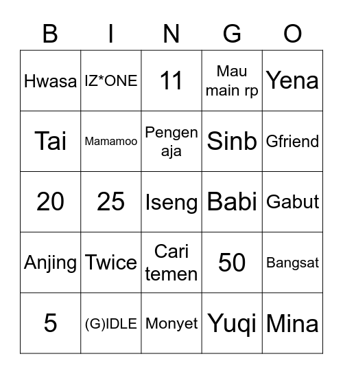 Punya Younghoon Bingo Card