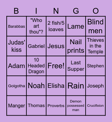 Bible Story's Bingo Card