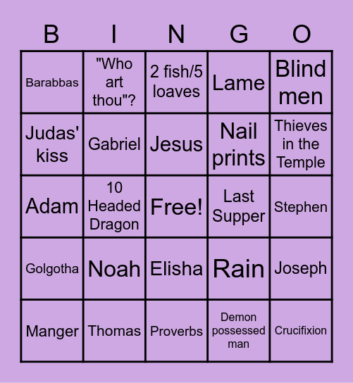 Bible Story's Bingo Card
