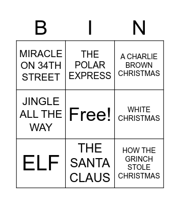 HOLIDAY MOVIES BINGO Card