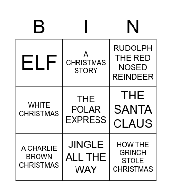 HOLIDAY MOVIES BINGO Card