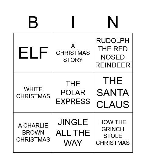 HOLIDAY MOVIES BINGO Card