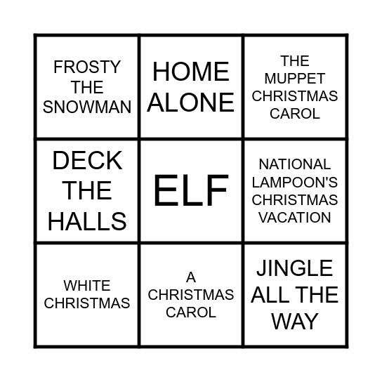 HOLIDAY MOVIES BINGO Card