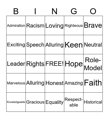 Martin Luther King Jr. Bingo Card