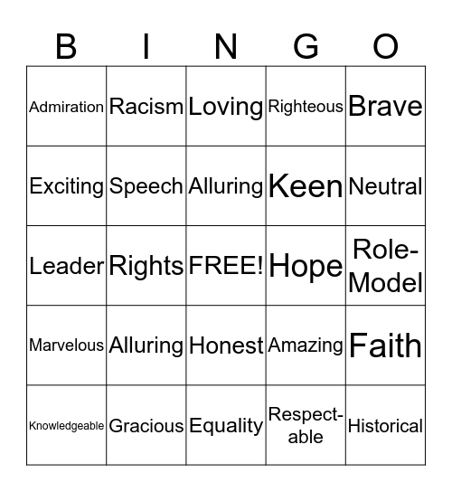 Martin Luther King Jr. Bingo Card