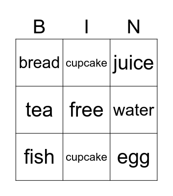 food Bingo Card