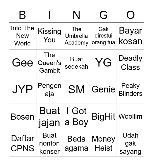 Punya Jisoo Bingo Card