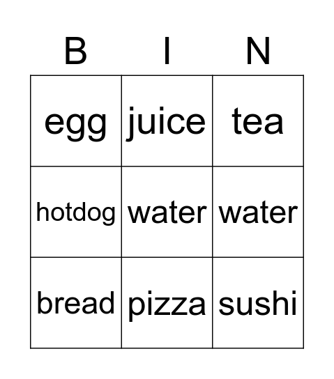 food Bingo Card