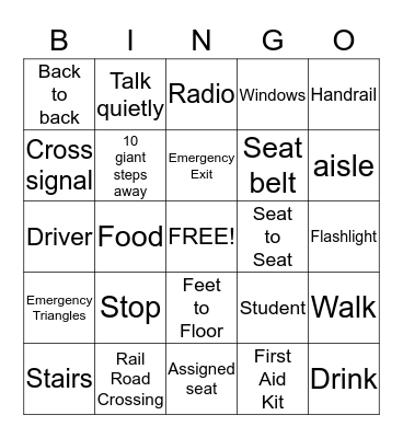 School Bus  Bingo Card
