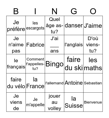 Bienvenue à Allderdice Bingo Card