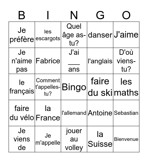 Bienvenue à Allderdice Bingo Card