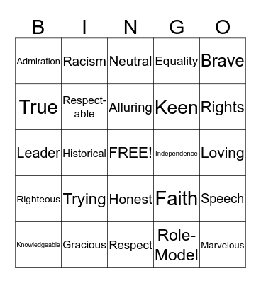 Martin Luther King Jr. Bingo Card
