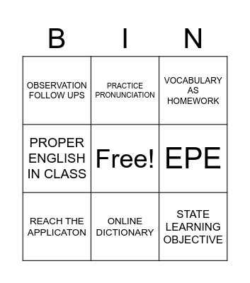 ACADEMIC DEPARTMENT Bingo Card