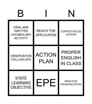 ACADEMIC DEPARTMENT Bingo Card