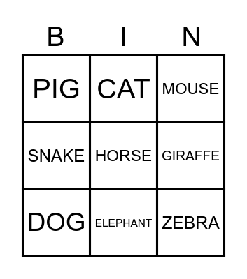 ANIMALS חיות Bingo Card