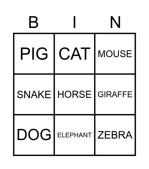 ANIMALS חיות Bingo Card