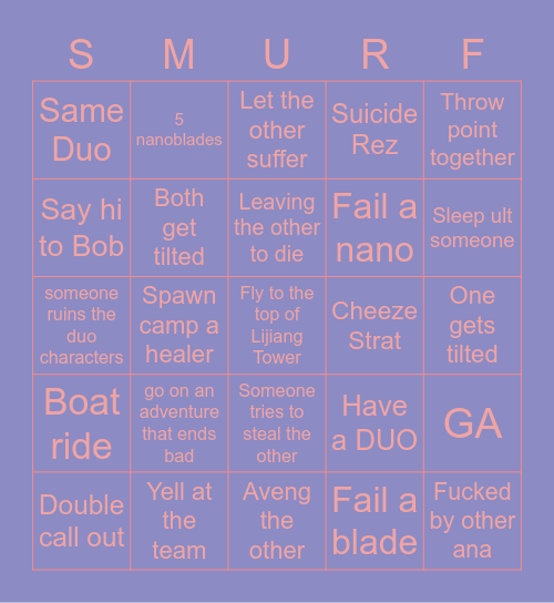 Duo Bingo Card