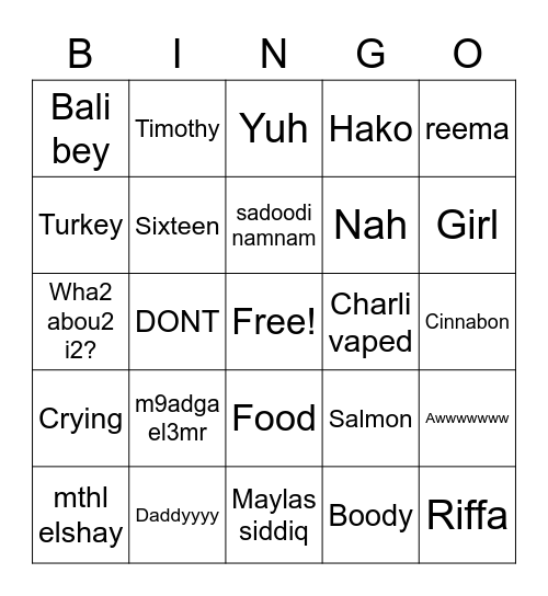 Siddiqa Bingo Card