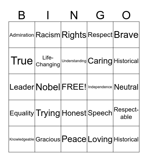 Martin Luther King Jr. Bingo Card