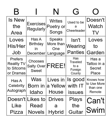 PEOPLE BINGO Card