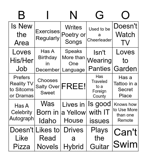 PEOPLE BINGO Card