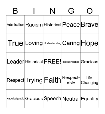 Martin Luther King Jr. Bingo Card