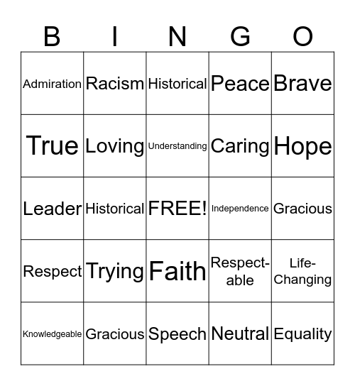 Martin Luther King Jr. Bingo Card