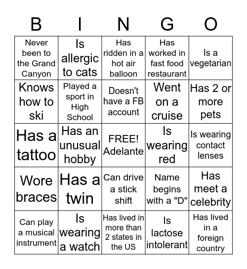 Adelante Bingo Card