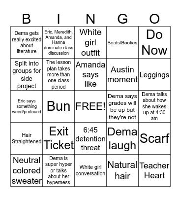 English Class Bingo Card