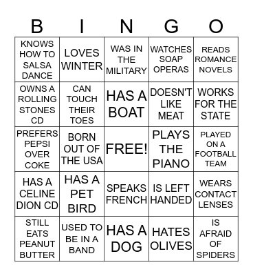 PEOPLE BINGO Card