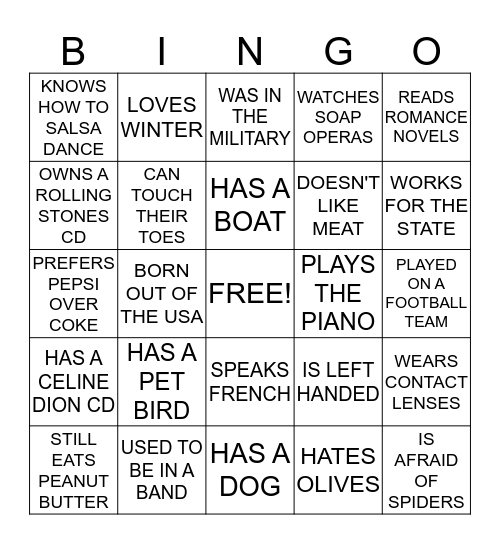 PEOPLE BINGO Card