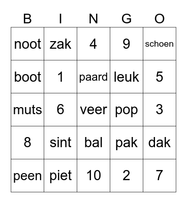Sinterklaas bingo Card