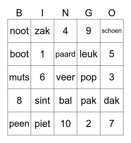 Sinterklaas bingo Card