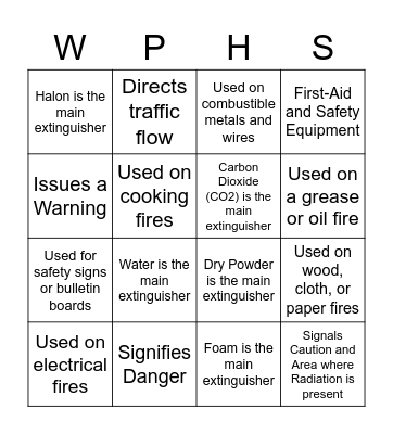 CLA Chapter 4 (Extinguishers and Signs) Bingo Card