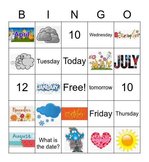 Weather, Days of week and Months Bingo Card