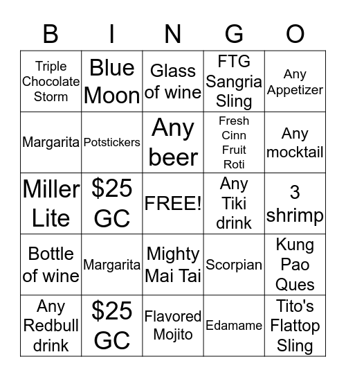 Flattop Grill Bingo Card