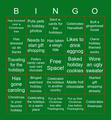 Holiday Bingo Card