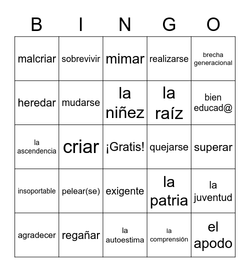 Imagina Lección 4 Bingo Card