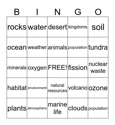 Environmental Science Bingo Card