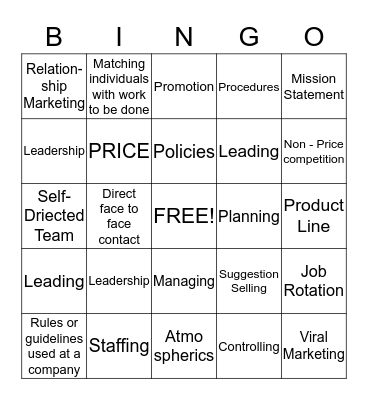 Small Business Operations BINGO Card
