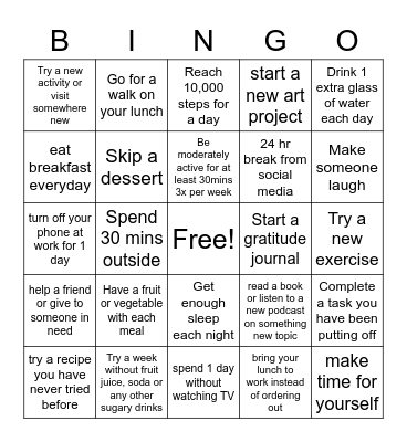 Winter Wellness Bingo Card