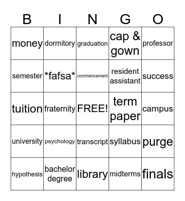 GRADUATION BINGO Card