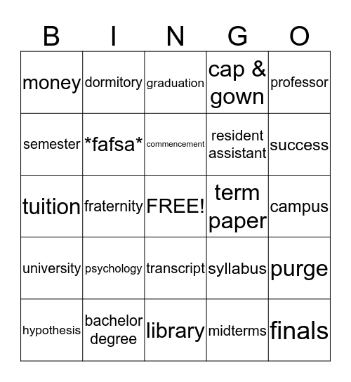 GRADUATION BINGO Card