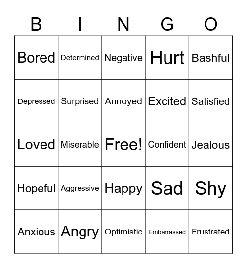 Emotions BINGO Card