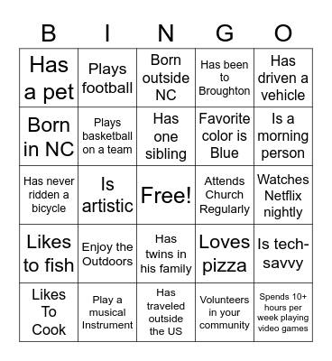 Get To Know You Bingo Card