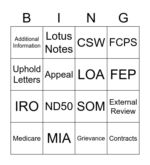 Untitled Bingo Card