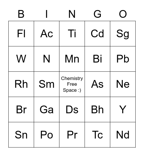 Periodic Table Bingo Card