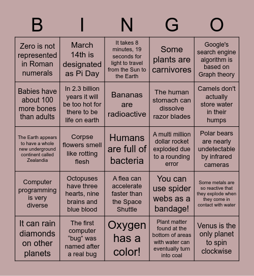 SCIENCE BINGO Card