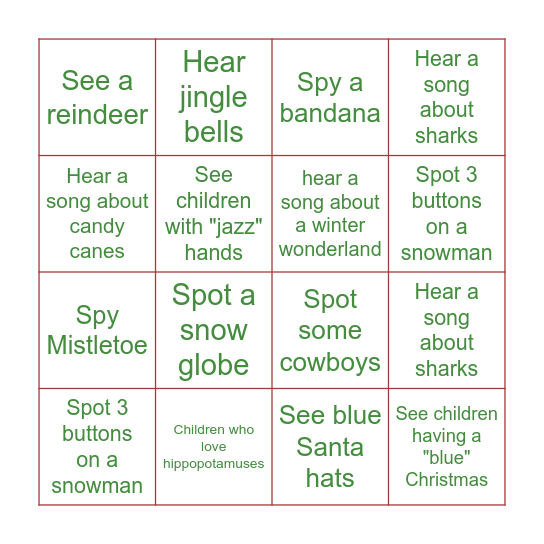 Christmas Sing-along Bingo Card